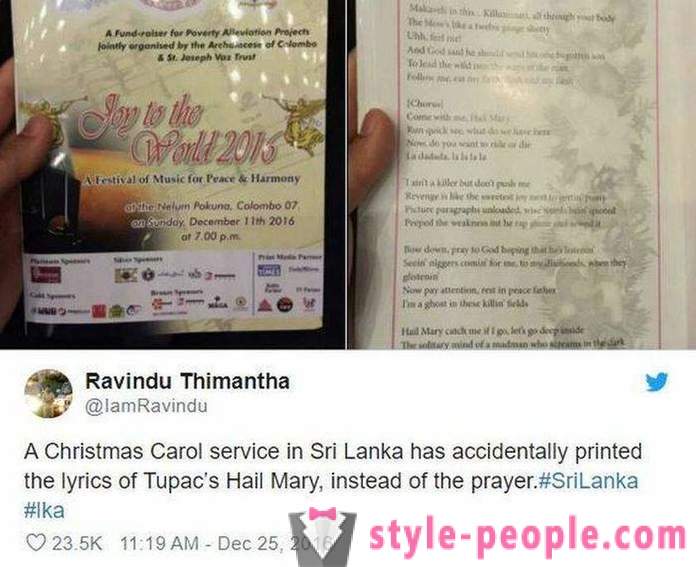 Sri Lanka, kiriku koguduse laiali brošüürid tekstiga laulu räppar asemel palve